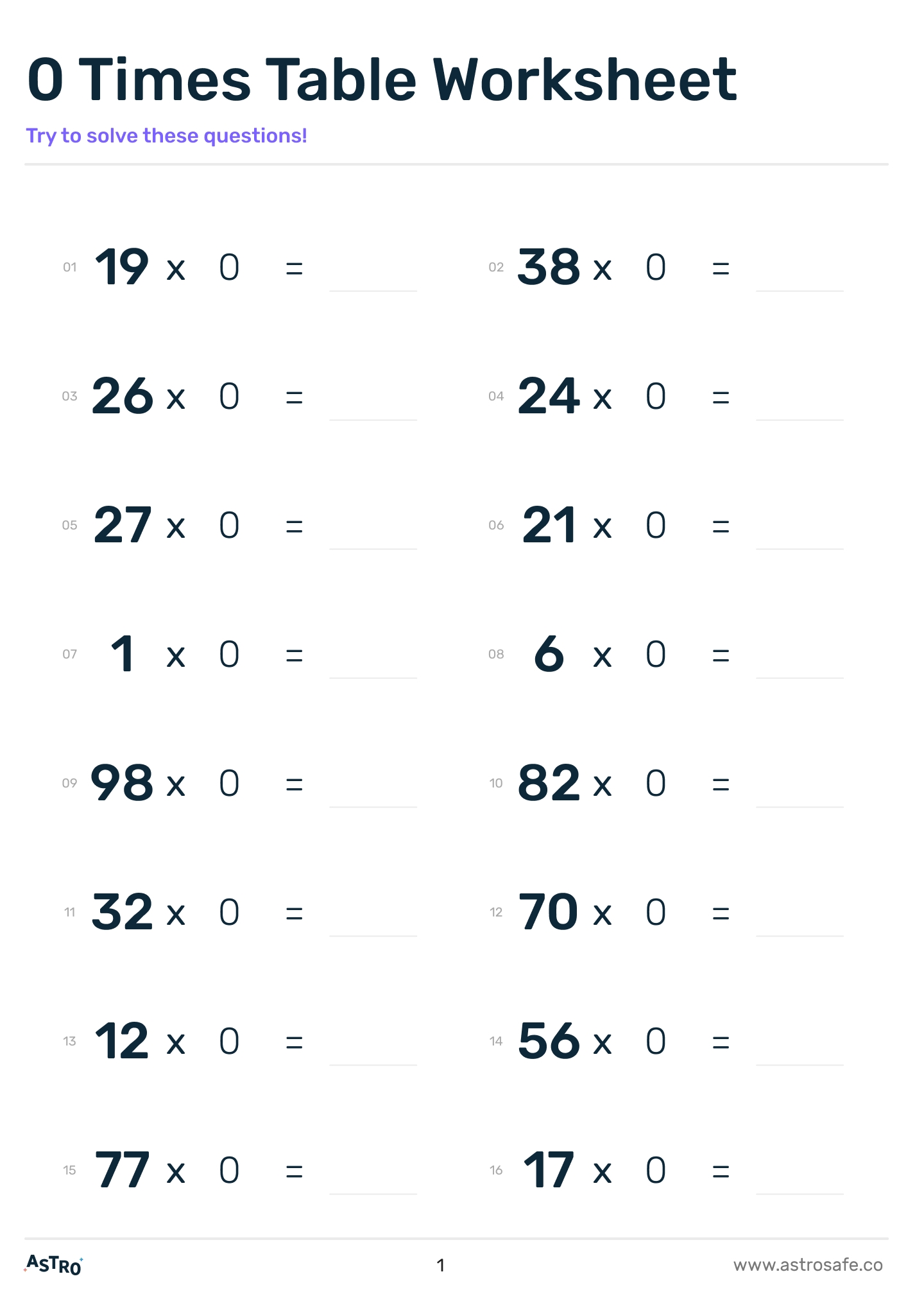 Printable Times Tables Worksheets
