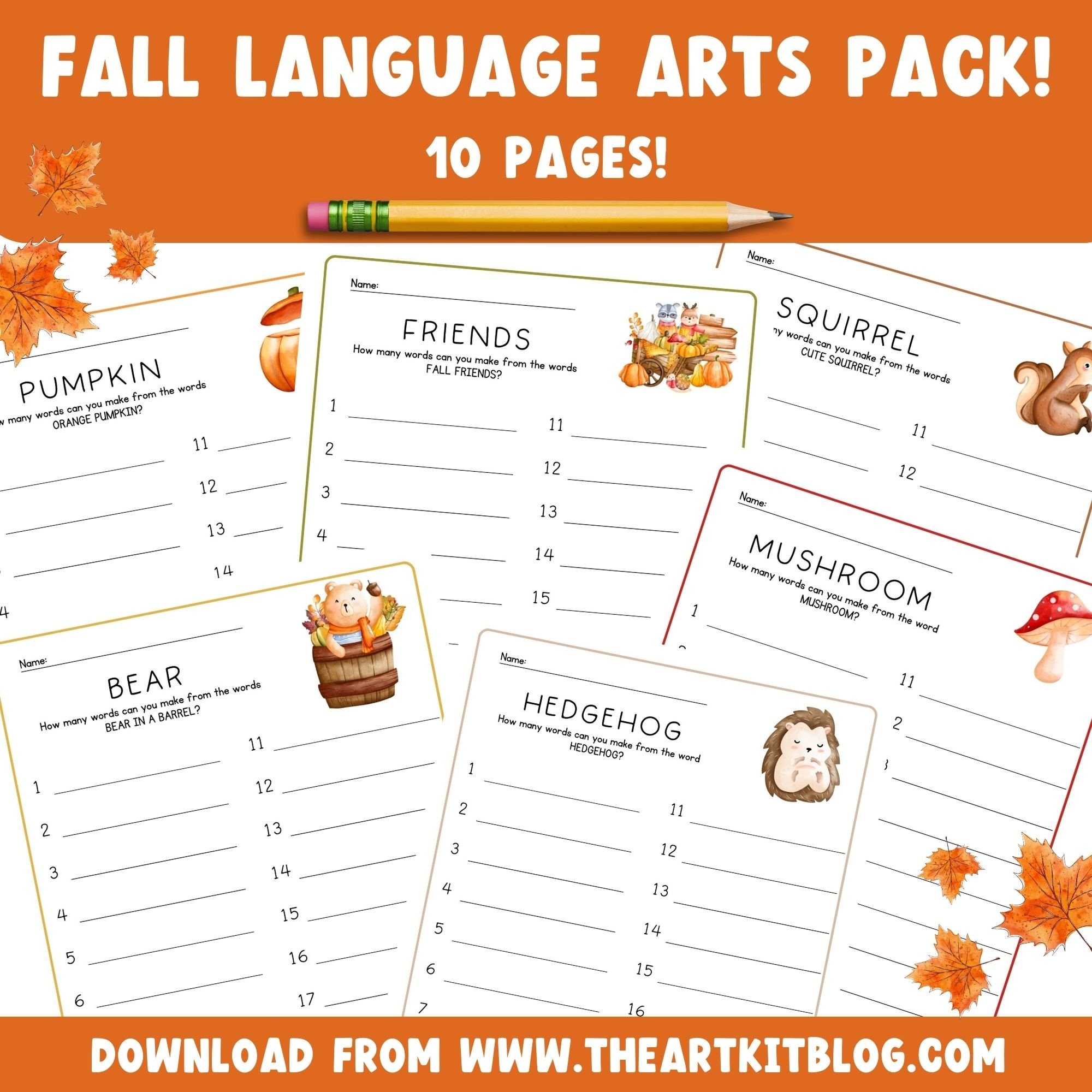 10 FREE Printable Language Arts Worksheets For Fall The Art Kit