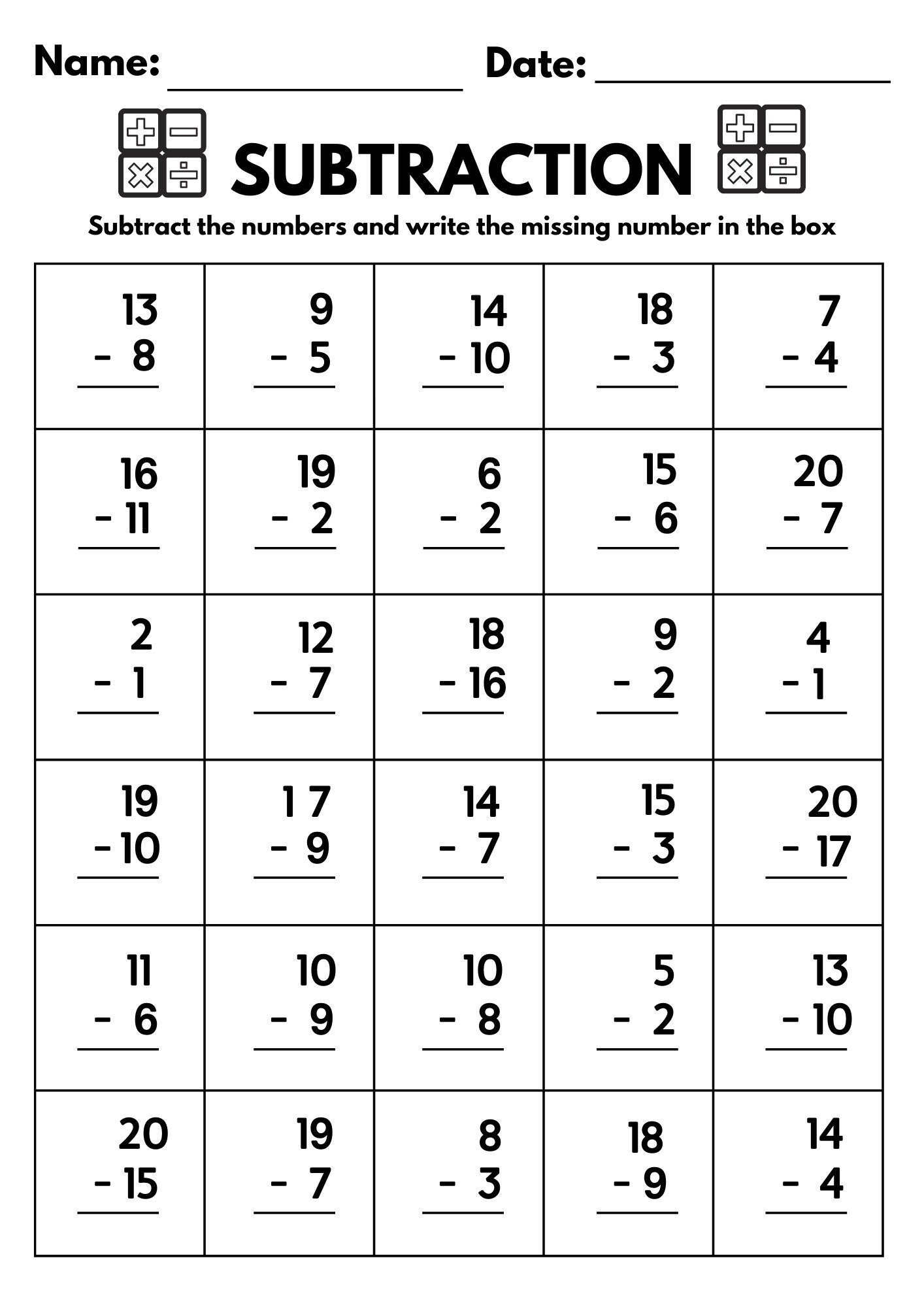 Subtraction Worksheets Free Printables