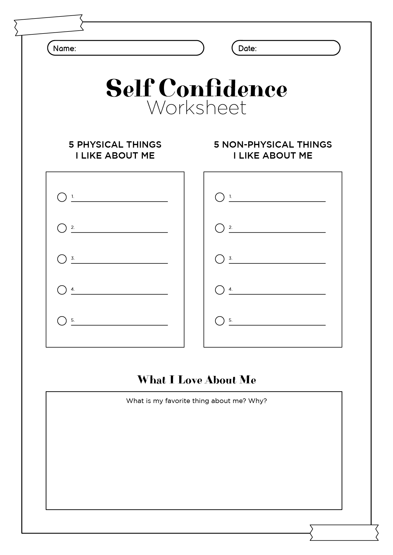 Free Printable Self-Esteem Worksheets