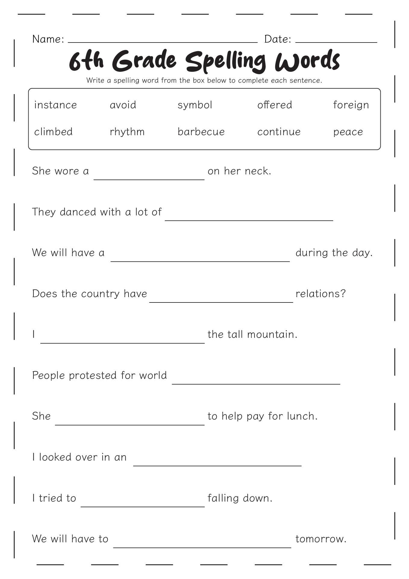 Printable Worksheets For 6th Graders