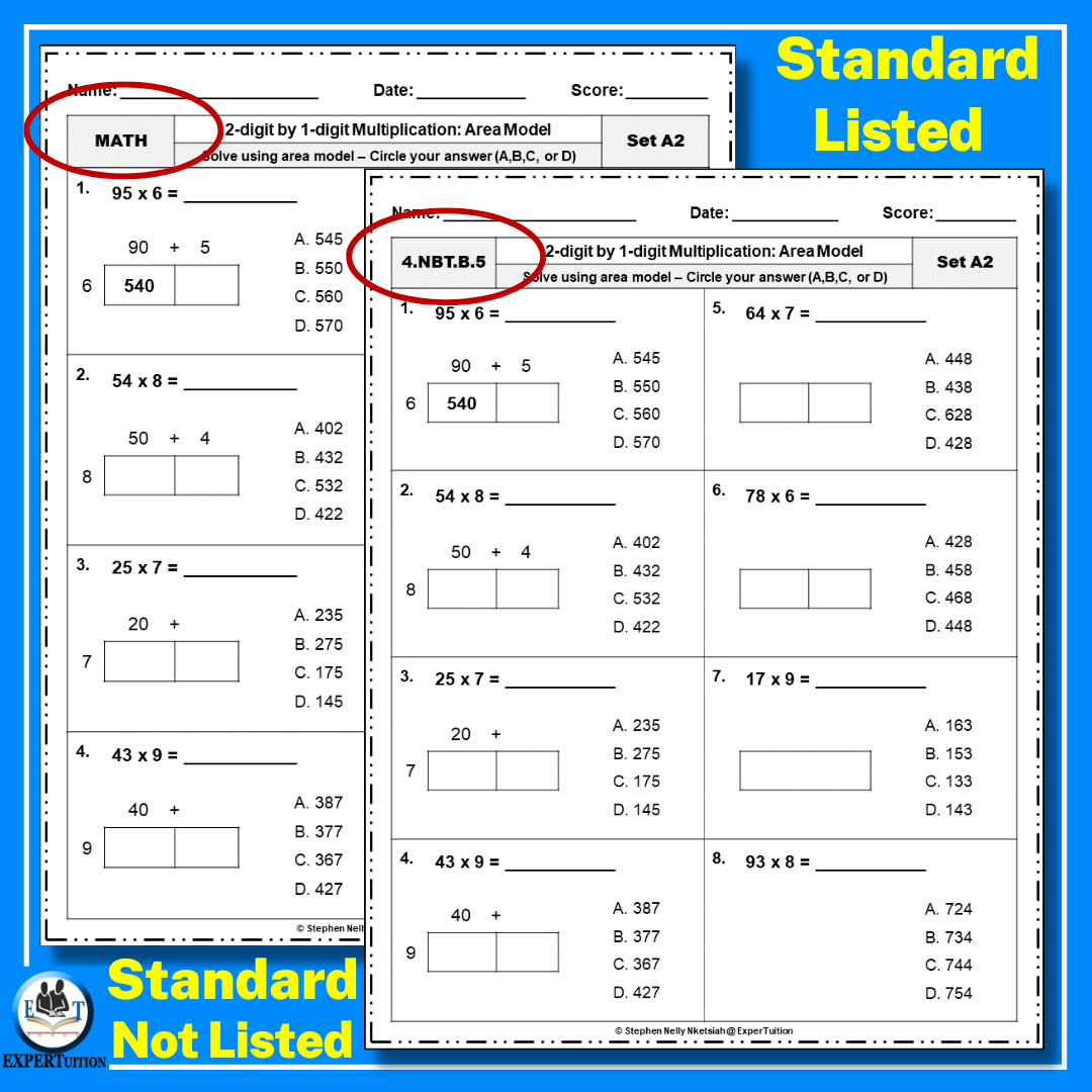 2 Digit By 1 Digit Area Model Multiplication Worksheets ExperTuition