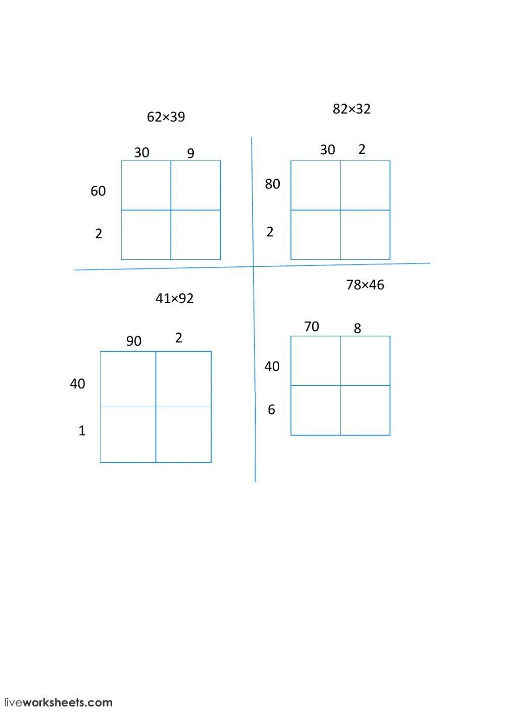 2 Digit Multiplication With An Area Model Worksheet Live Worksheets Worksheets Library