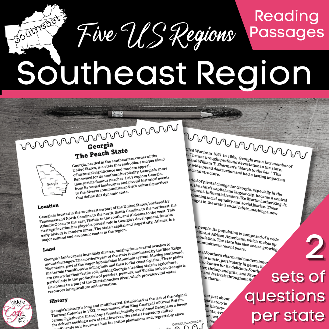 5 Regions Of The US Southeast Region Reading Passages US Region Activity Made By Teachers
