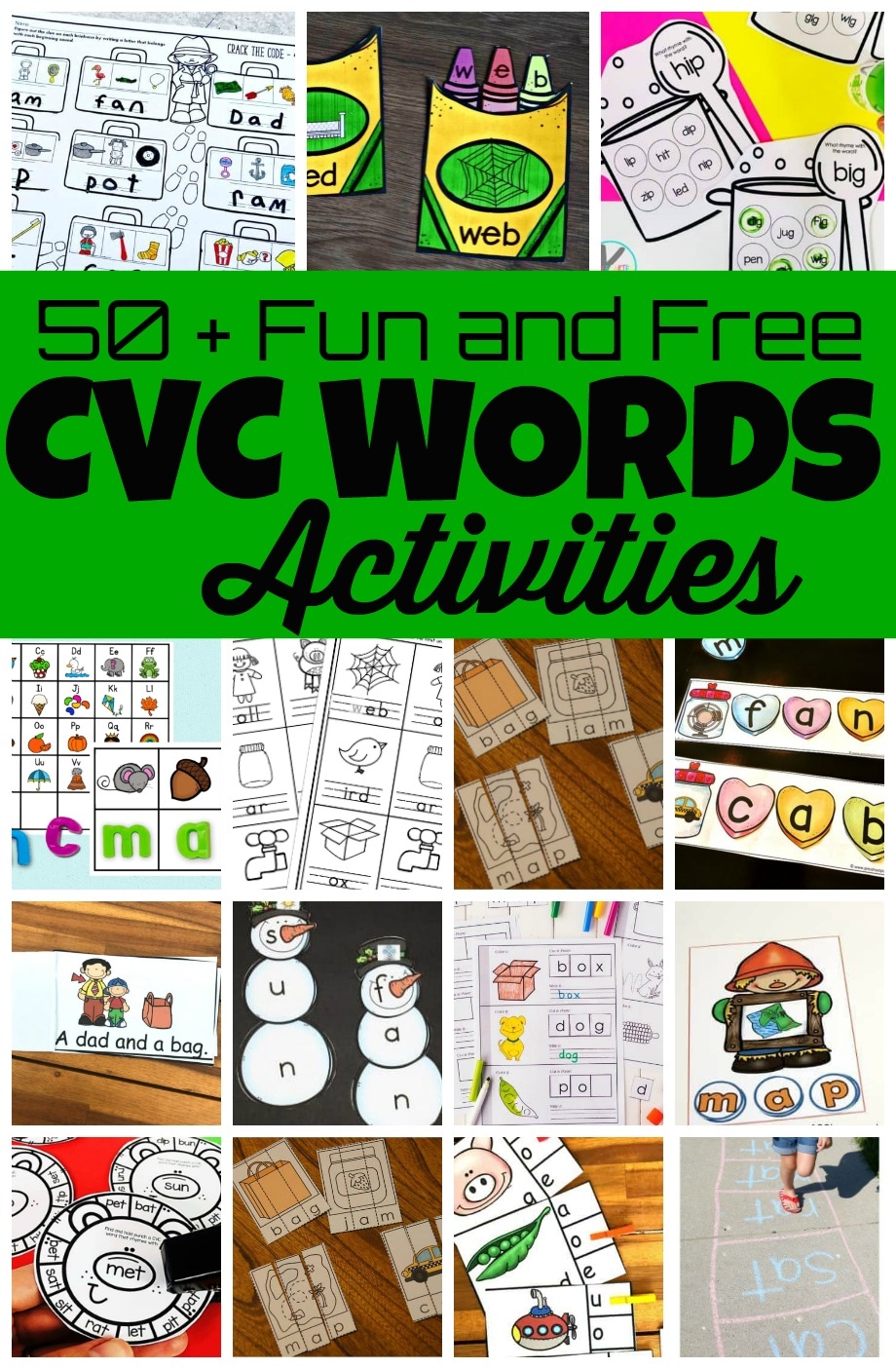 50 Fun FREE Printable CVC Words Activities Games And Worksheets