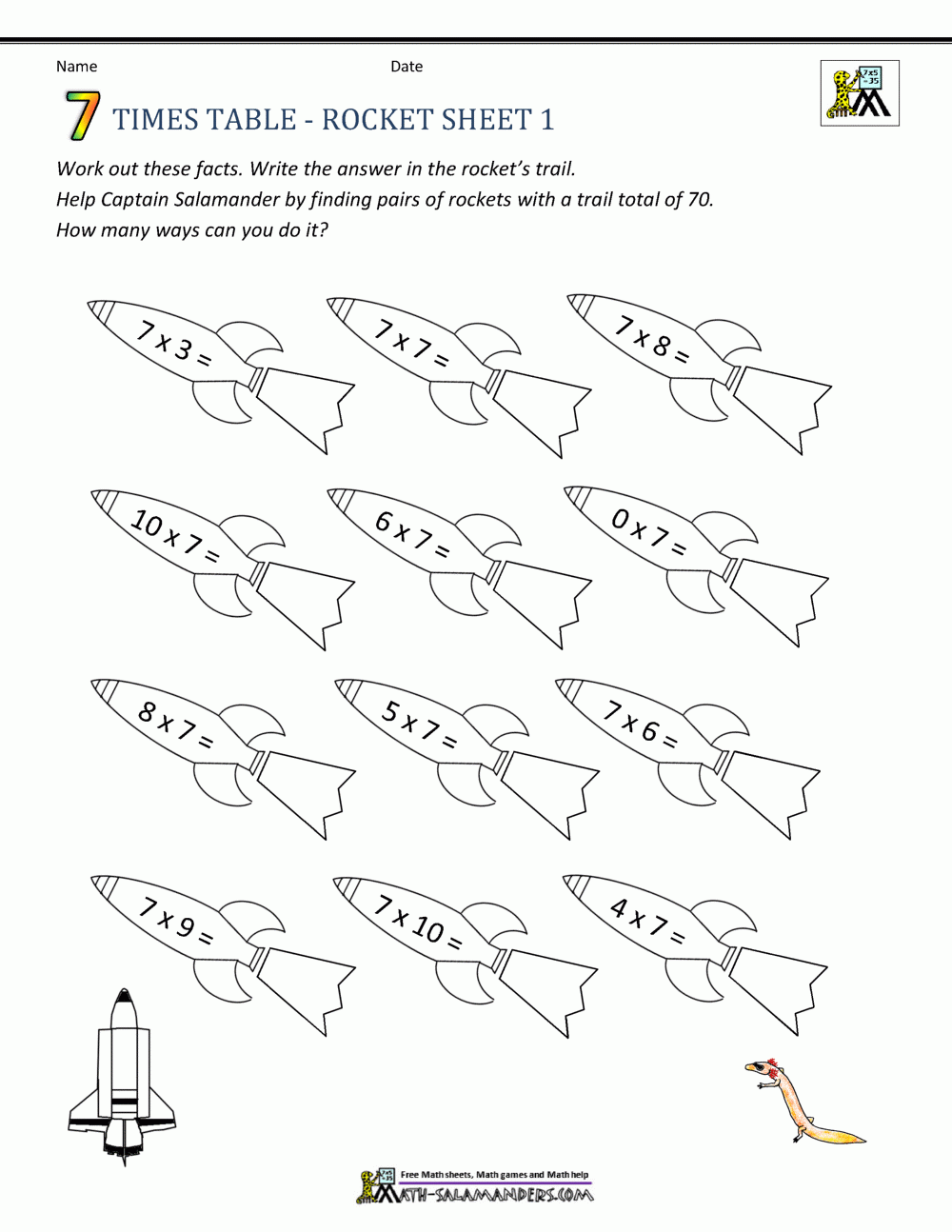 7 Times Table Worksheet Page