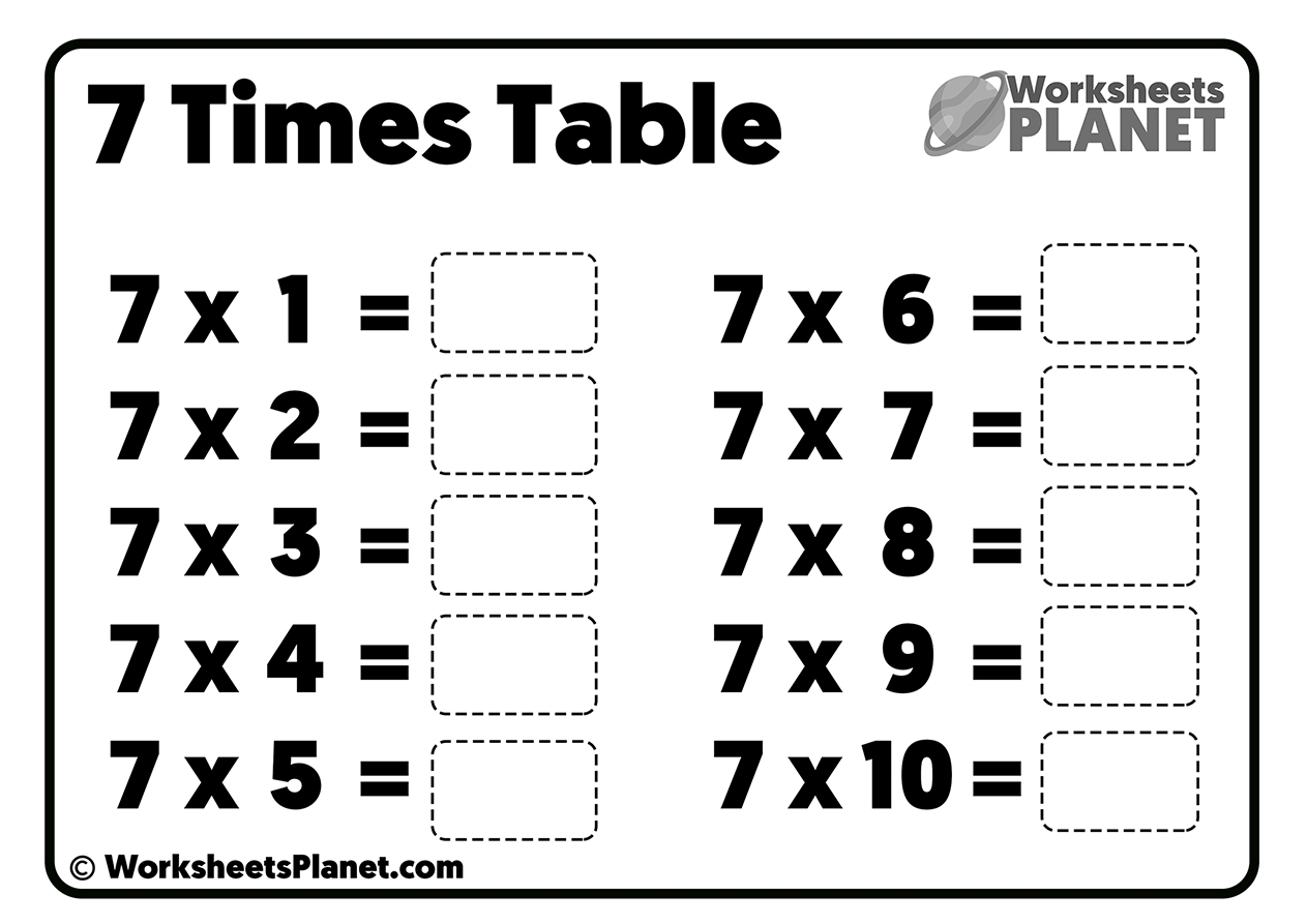 7 Times Table Worksheet