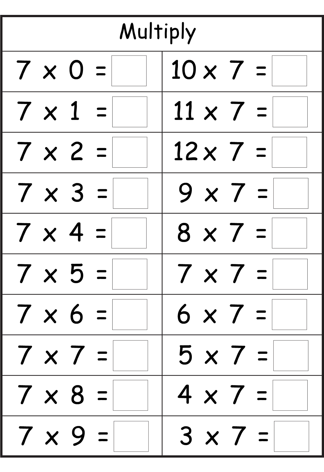 7 Times Table Worksheets To Print Activity Shelter Worksheets Library