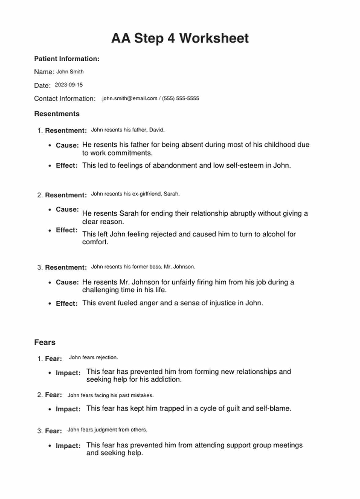 AA Step 4 Worksheets Example Free PDF Download
