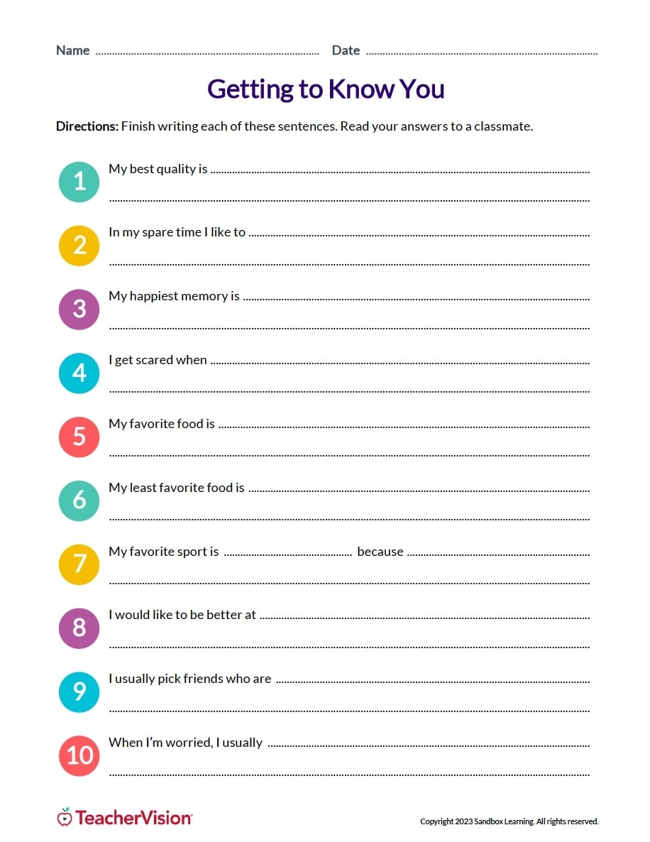 Free Printable Get To Know You Worksheet