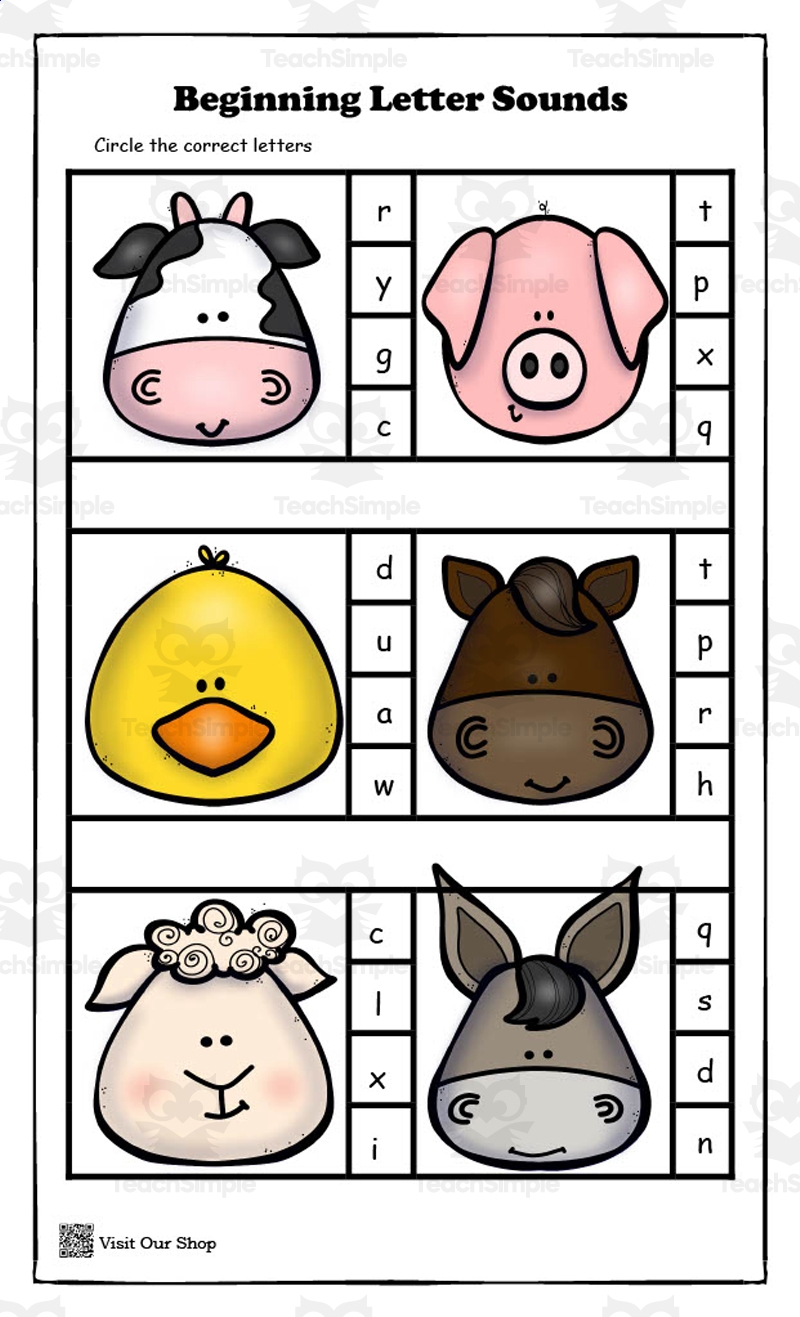 Animal Beginning Letter Sounds Worksheet By Teach Simple