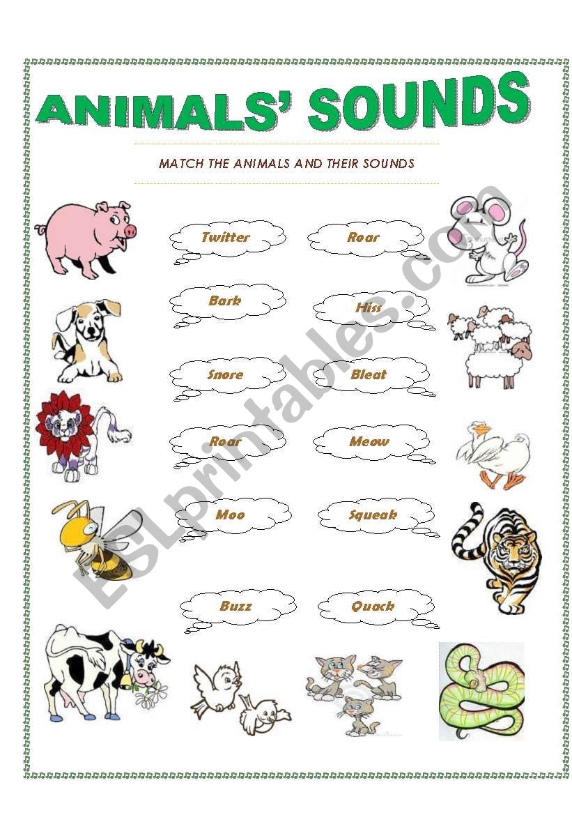 Printable Animal Sounds Worksheets For Kindergarten