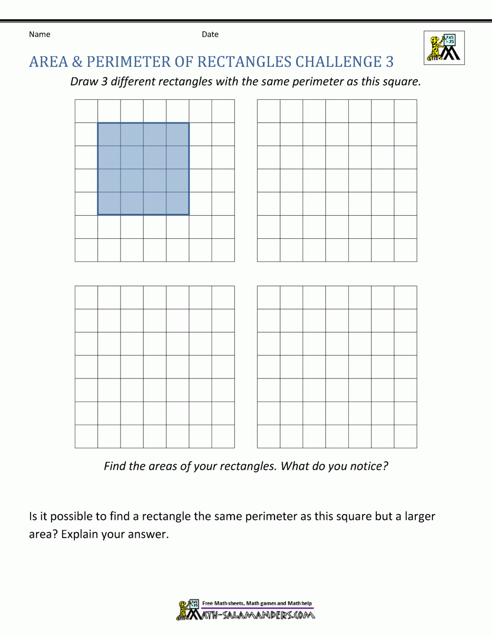 Area And Perimeter Of Rectangle