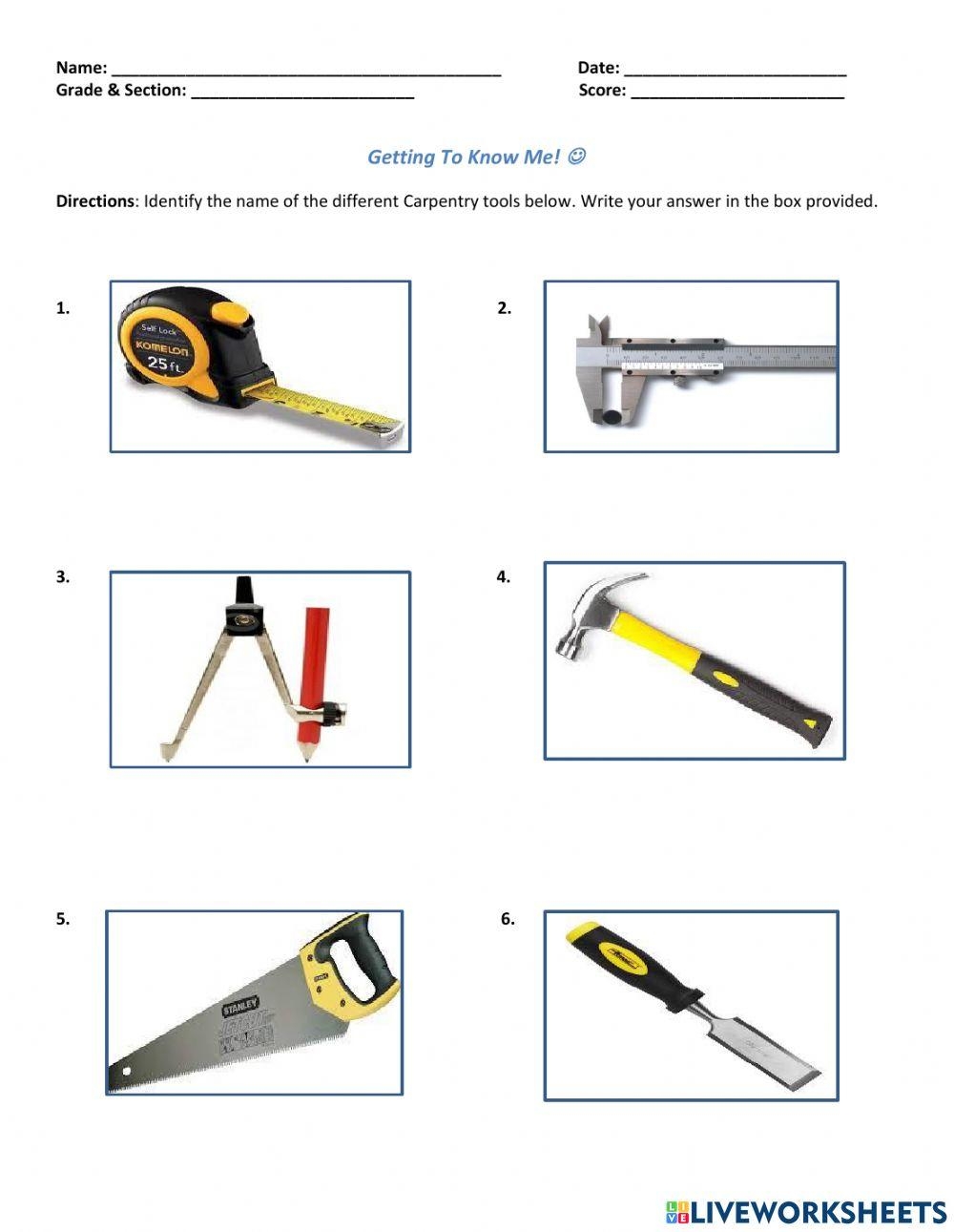 Carpentry Tools Interactive Worksheet Live Worksheets Worksheets Library
