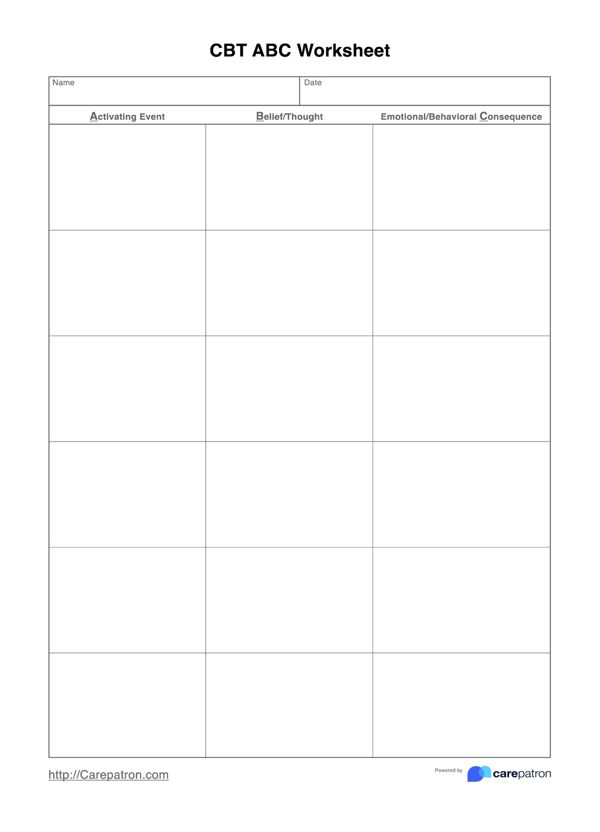 CBT ABC Worksheet Example Free PDF Download