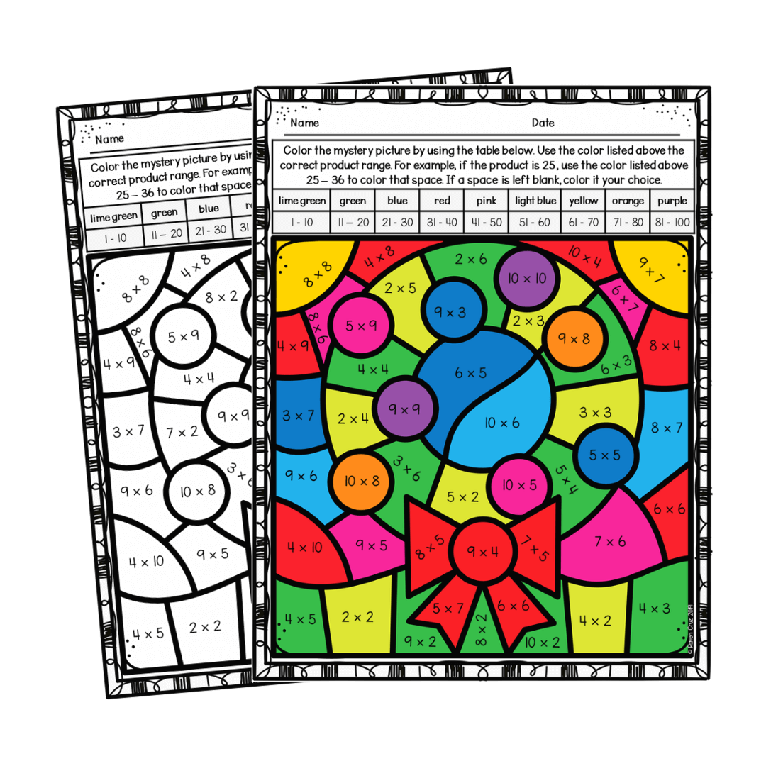 Christmas Multiplication Color By Number Printable Worksheets Free