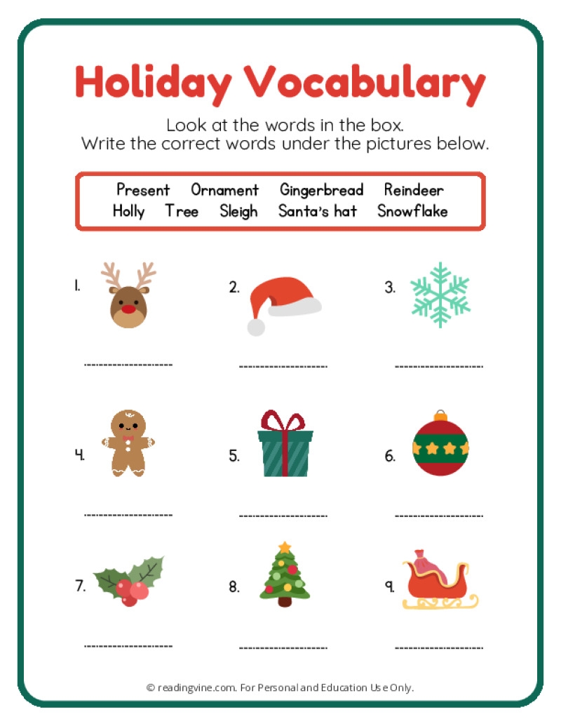 Christmas Worksheets ReadingVine