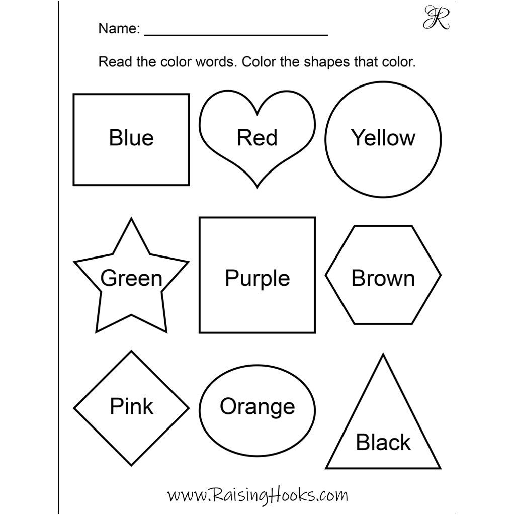 Color Shapes By Word Raising Hooks