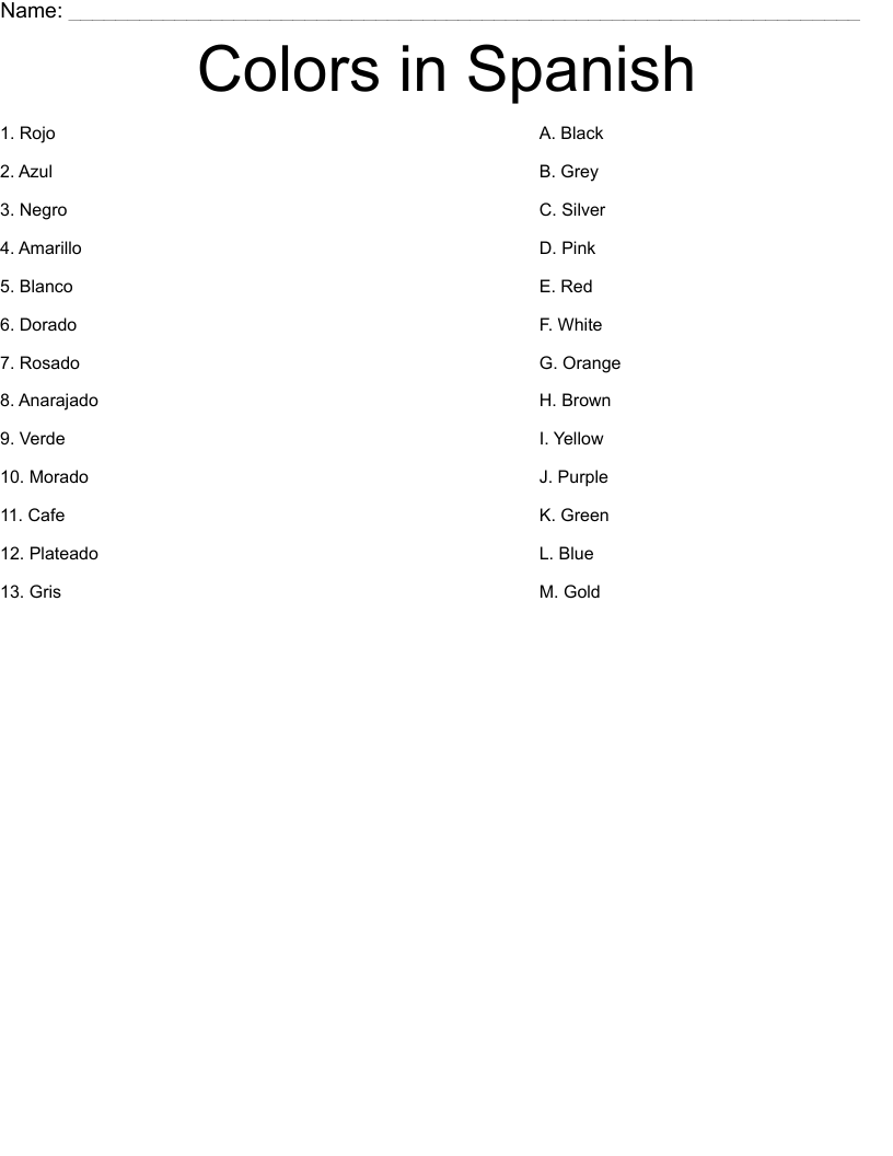 Colors In Spanish Worksheet WordMint