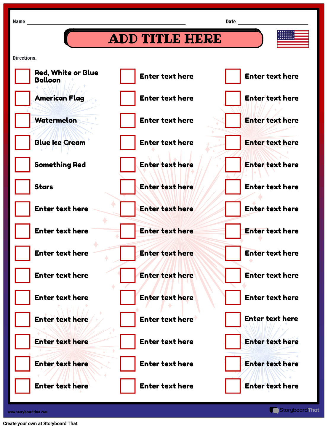Customizable Free 4th Of July Worksheets StoryboardThat