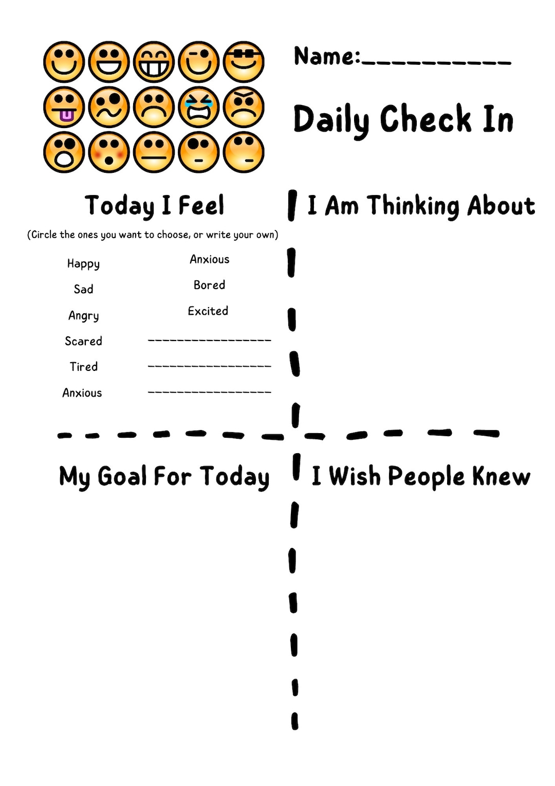 Daily Check In For Kids Digital Download And Print PDF Worksheet Therapy Teacher Parenting Mindfulness Journalling Elementary Child Etsy Canada