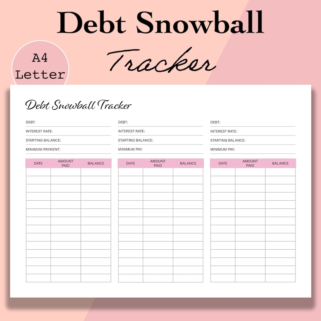 Debt Snowball Tracker Printable Debt Free Chart Debt Payoff Worksheet Debt Payment Debt Progress Journal A4 Letter Digital Download Etsy Sweden