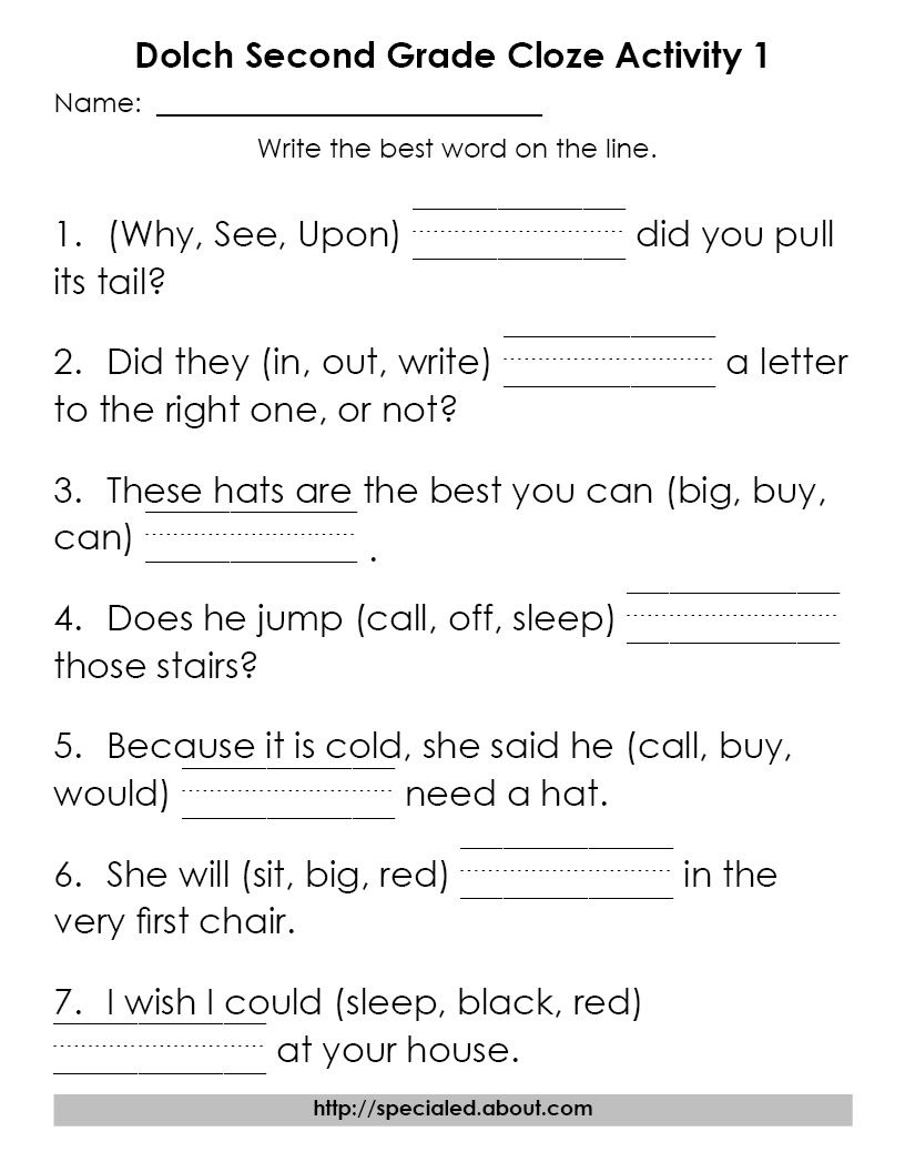 Free Printable Second Grade Reading Worksheets