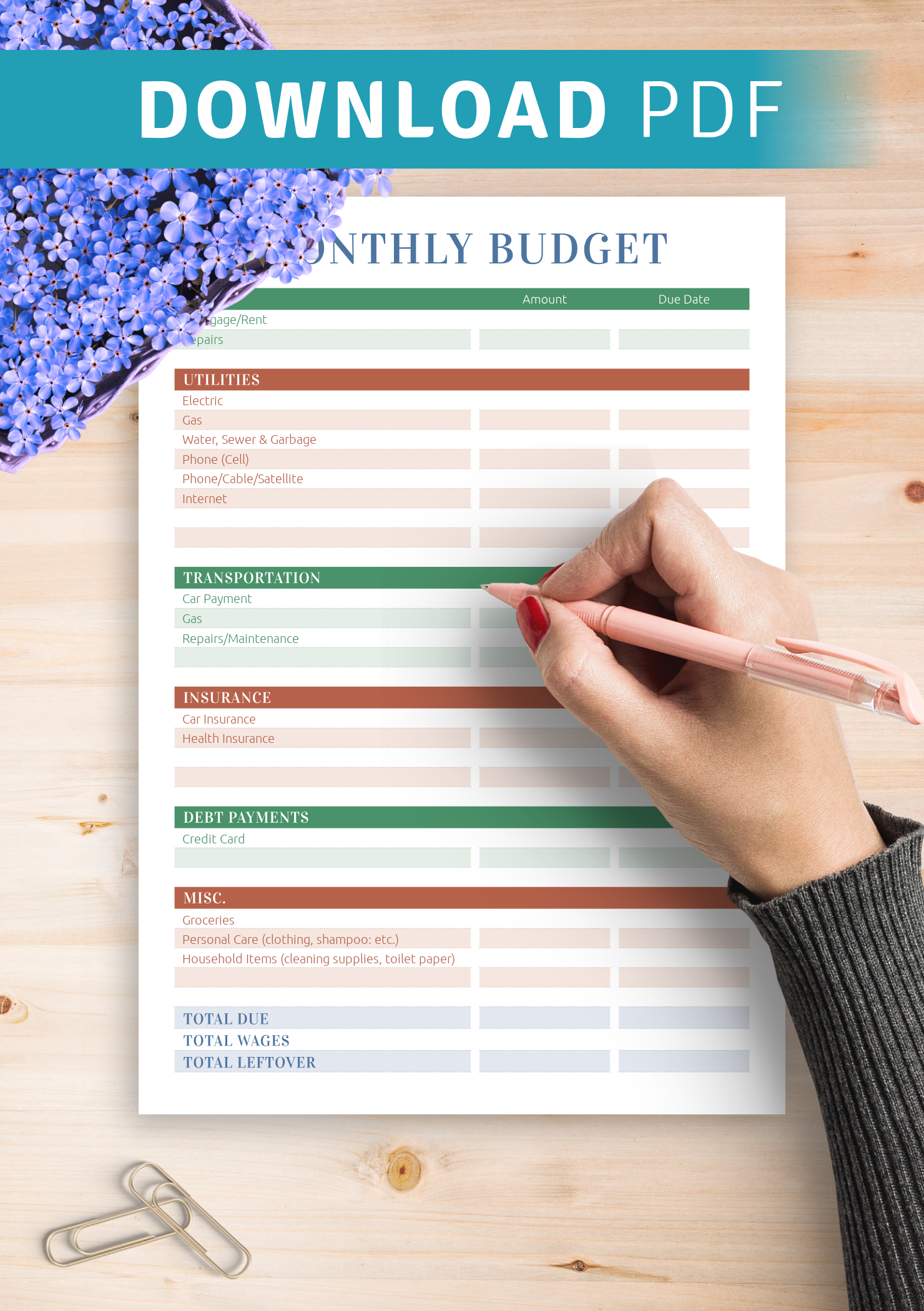 Free Printable Household Budget Worksheet