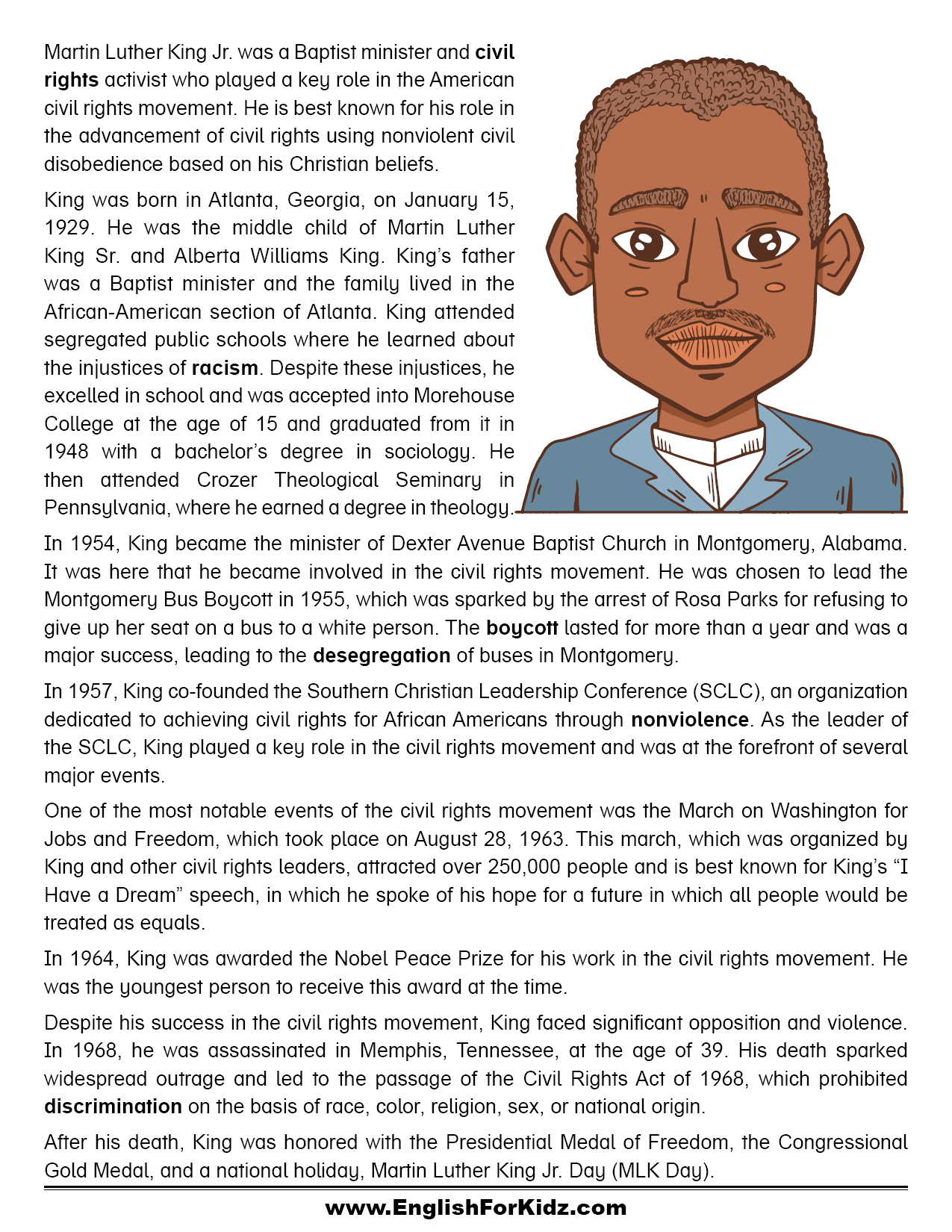 Martin Luther King Free Printable Worksheets