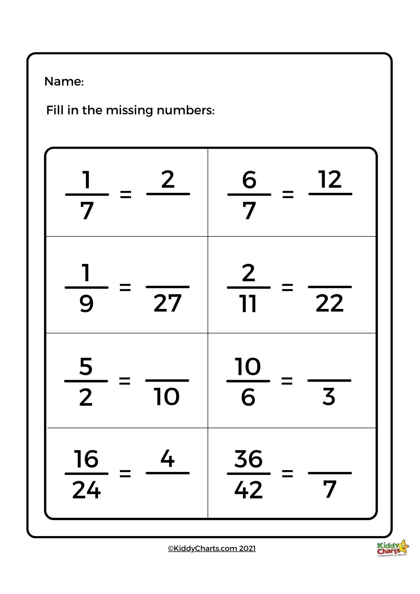 Equivalent Fractions Worksheets KiddyCharts Shop