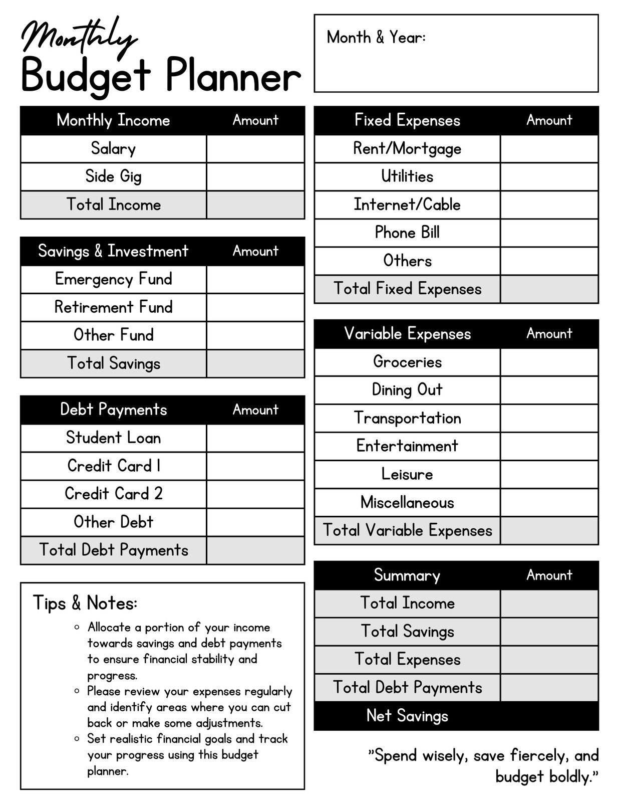 Free And Customizable Budget Templates