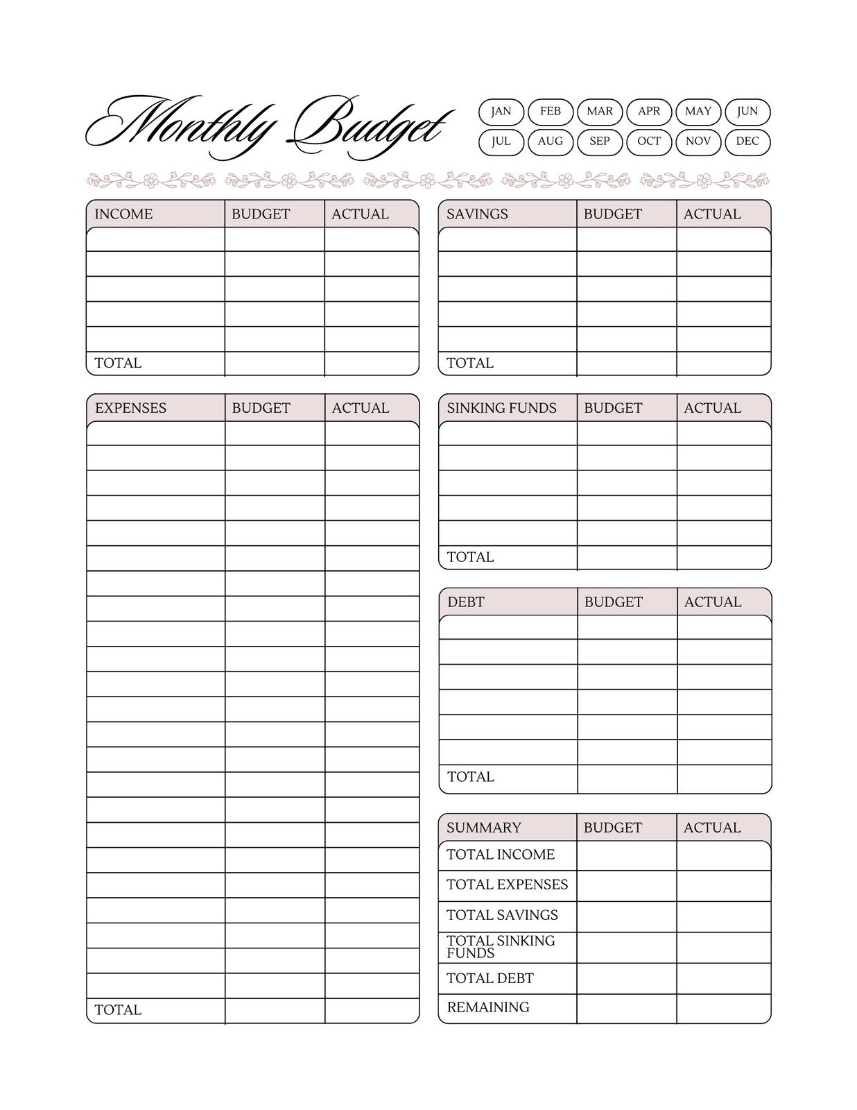 Budget Worksheets Printable Free
