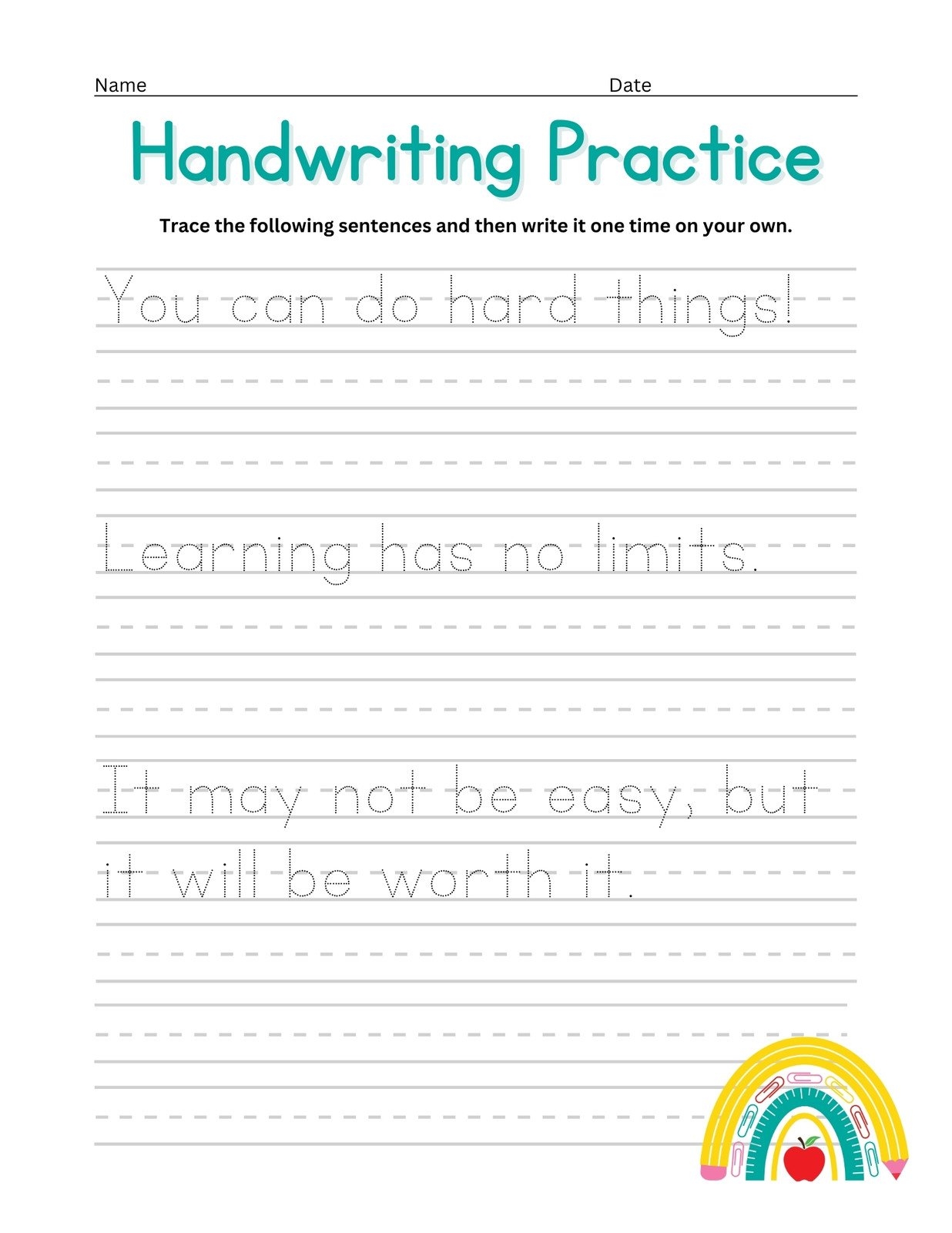 Handwriting Practice Printable Worksheets