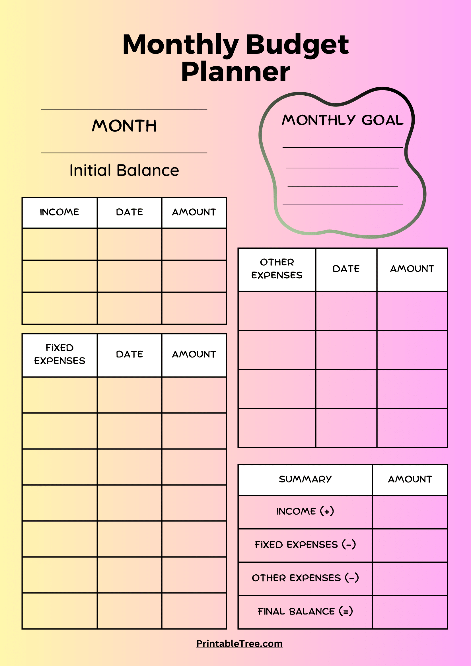 Free Printable Printable Budget Worksheet