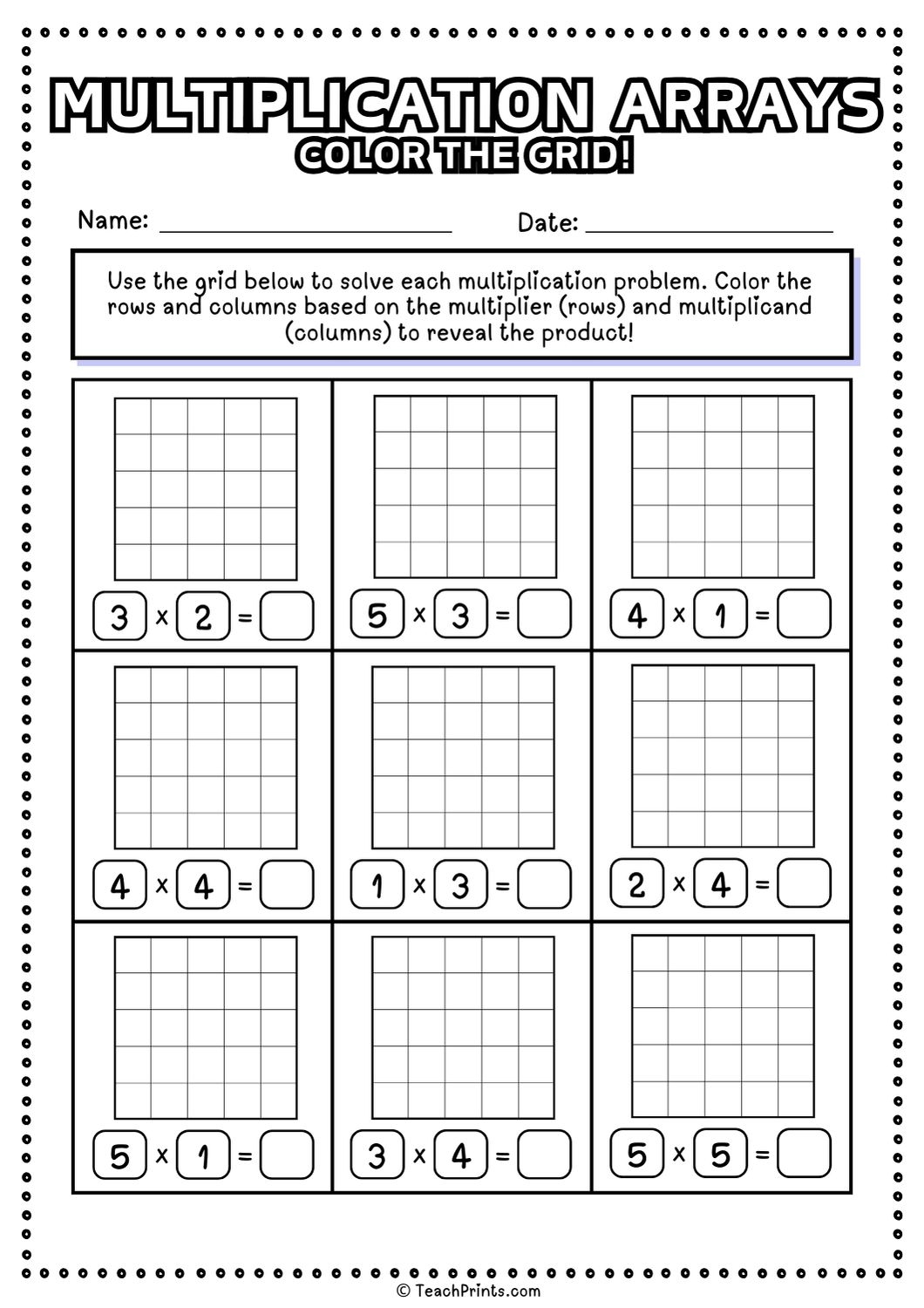 Free Multiplication Arrays Worksheets Teach Prints