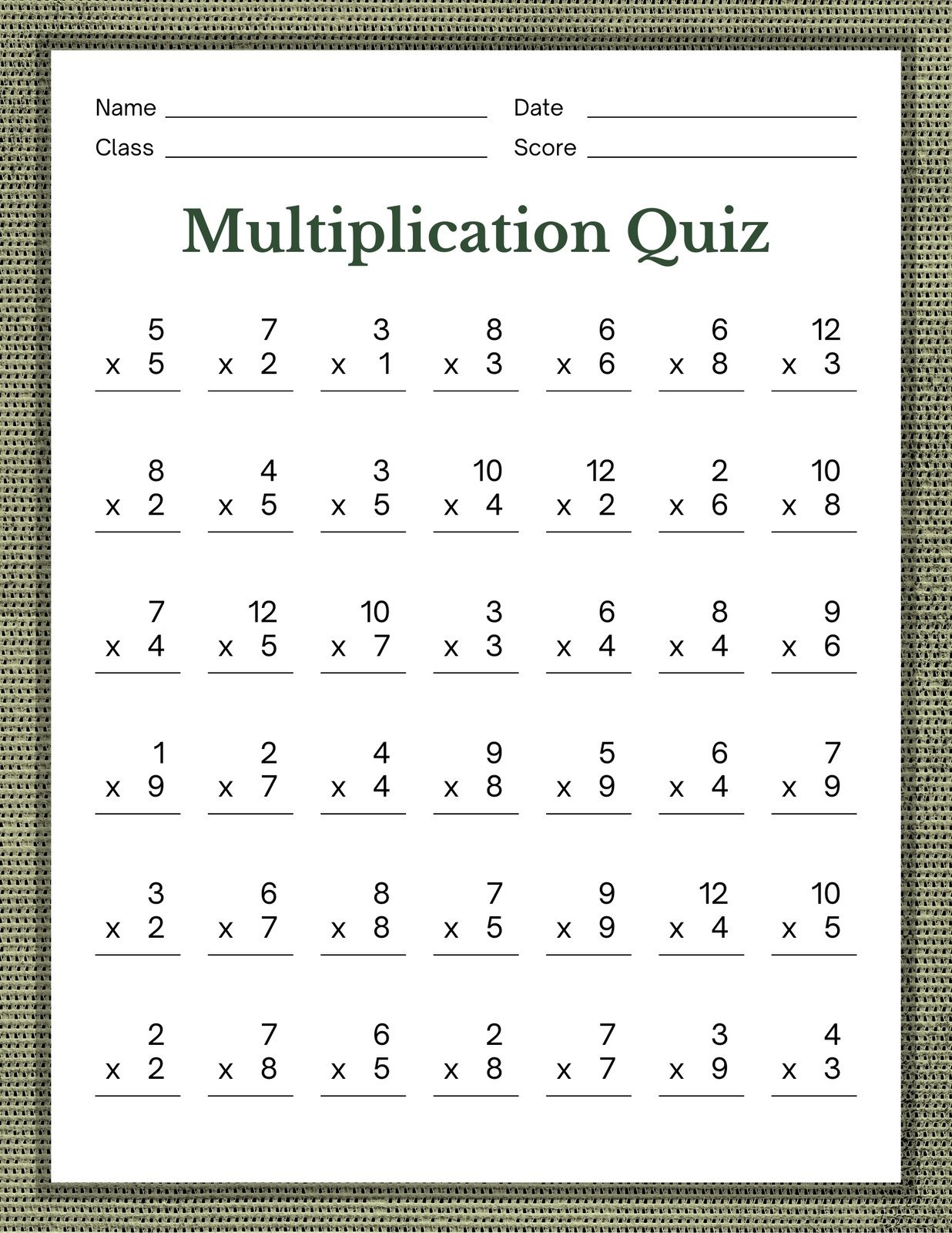 Printable Multiplication Worksheets 1 12
