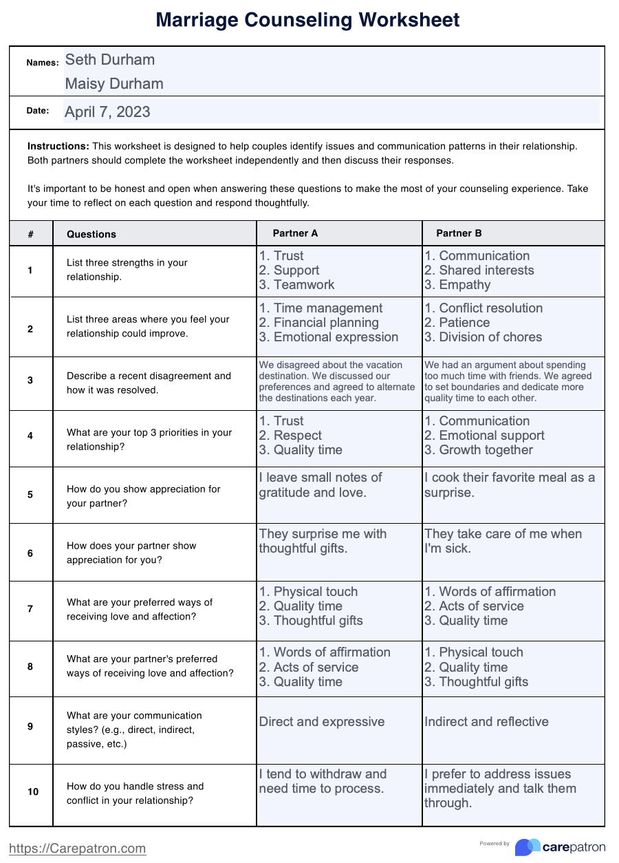 Free Printable Couples Therapy Worksheets Pdf