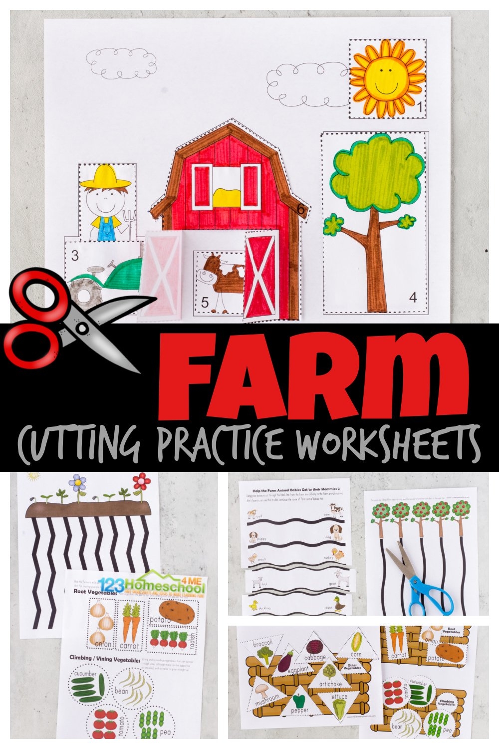  FREE Printable Farm Cutting Practice Worksheets
