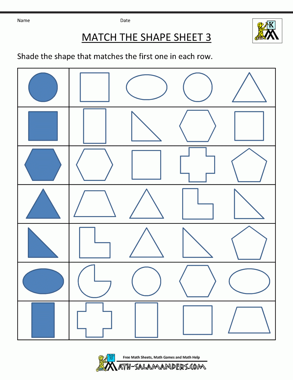 Free Printable Matching Shapes Worksheets