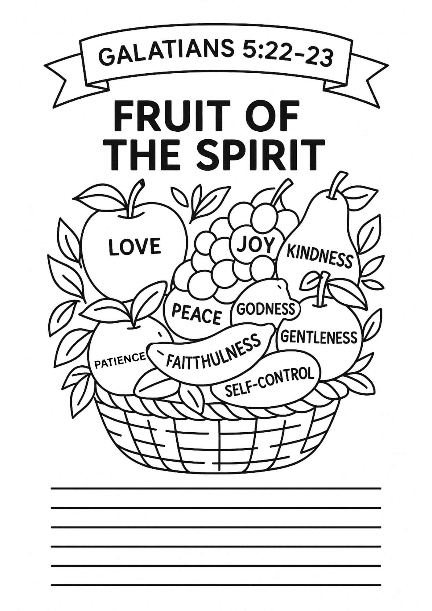 Fruit Of The Spirit Colouring Journal Page Galatians 5 22 23 Printable Free Bible Worksheets