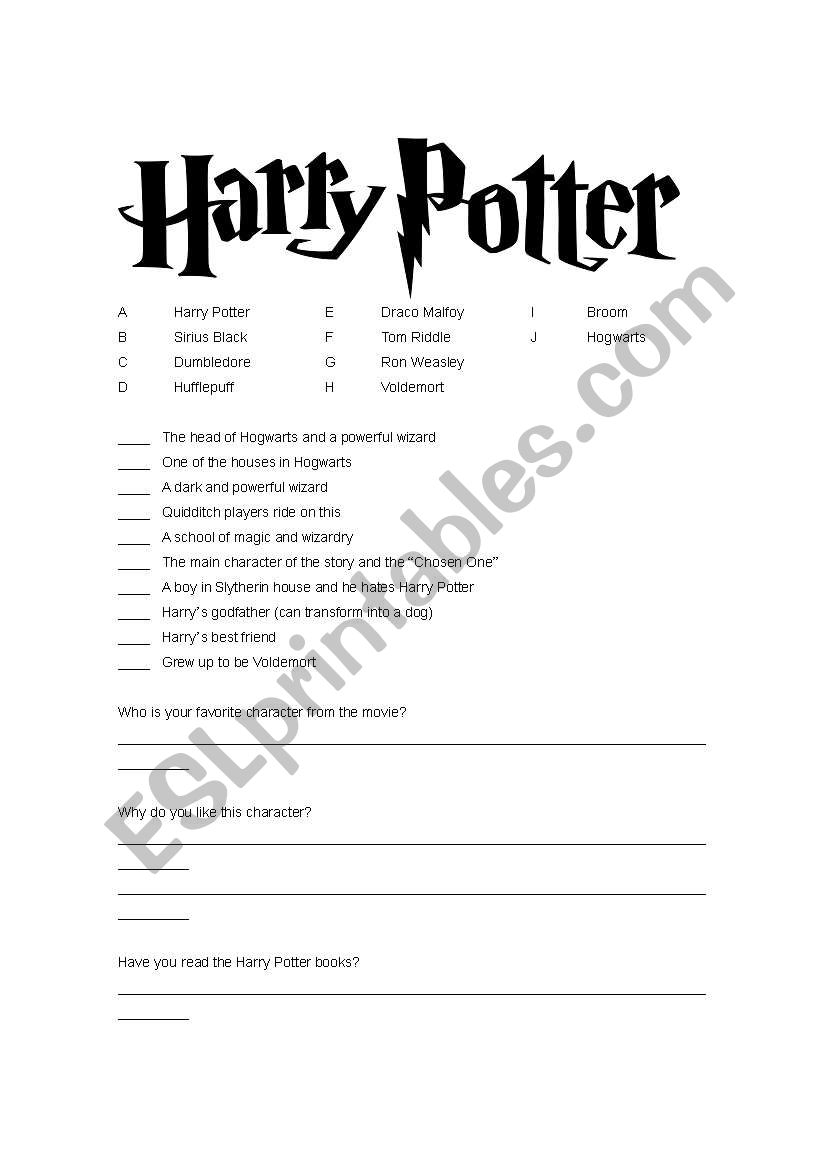 Harry Potter Worksheet ESL Worksheet By BrokerCC