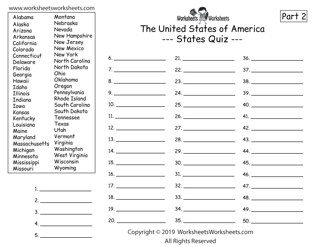 50 States Printable Worksheets