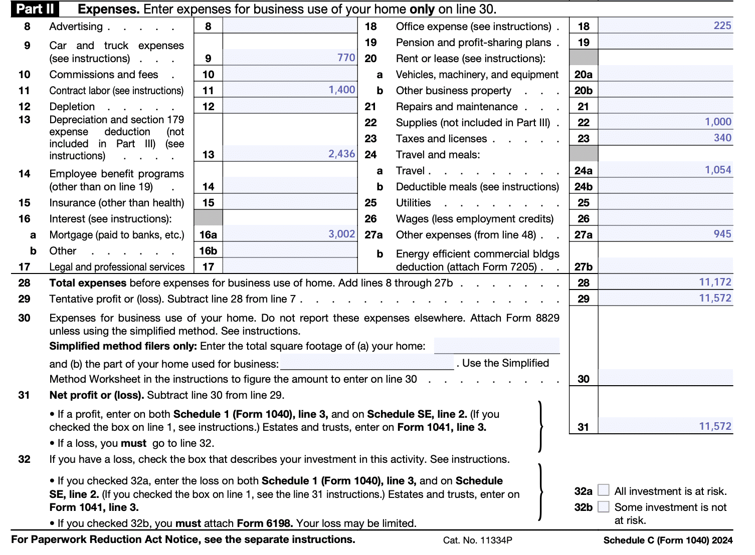 Printable Schedule C Worksheet