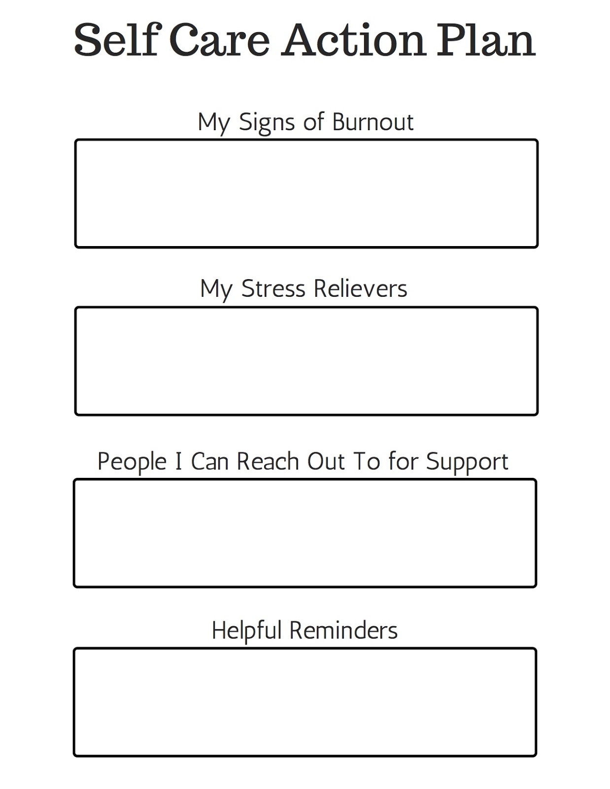 Printable Self Care Plan Worksheet