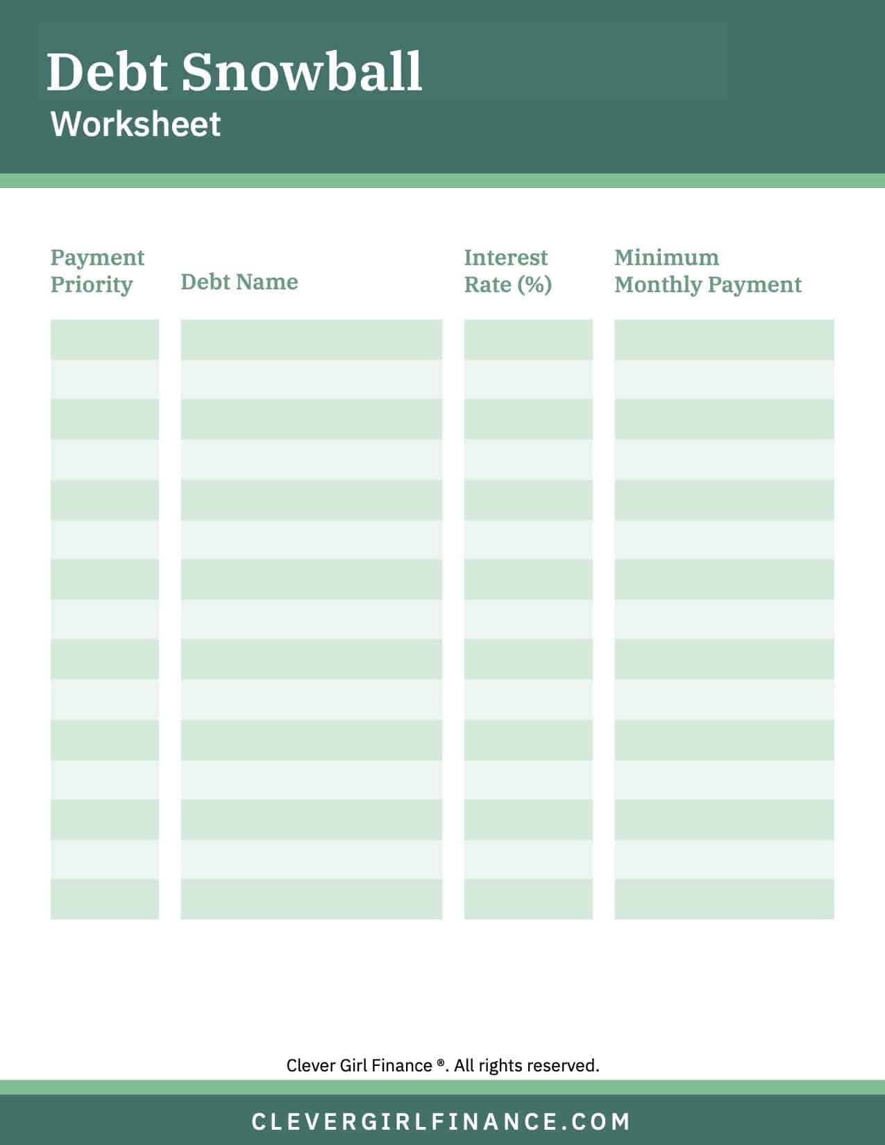 Printable Snowball Debt Worksheet