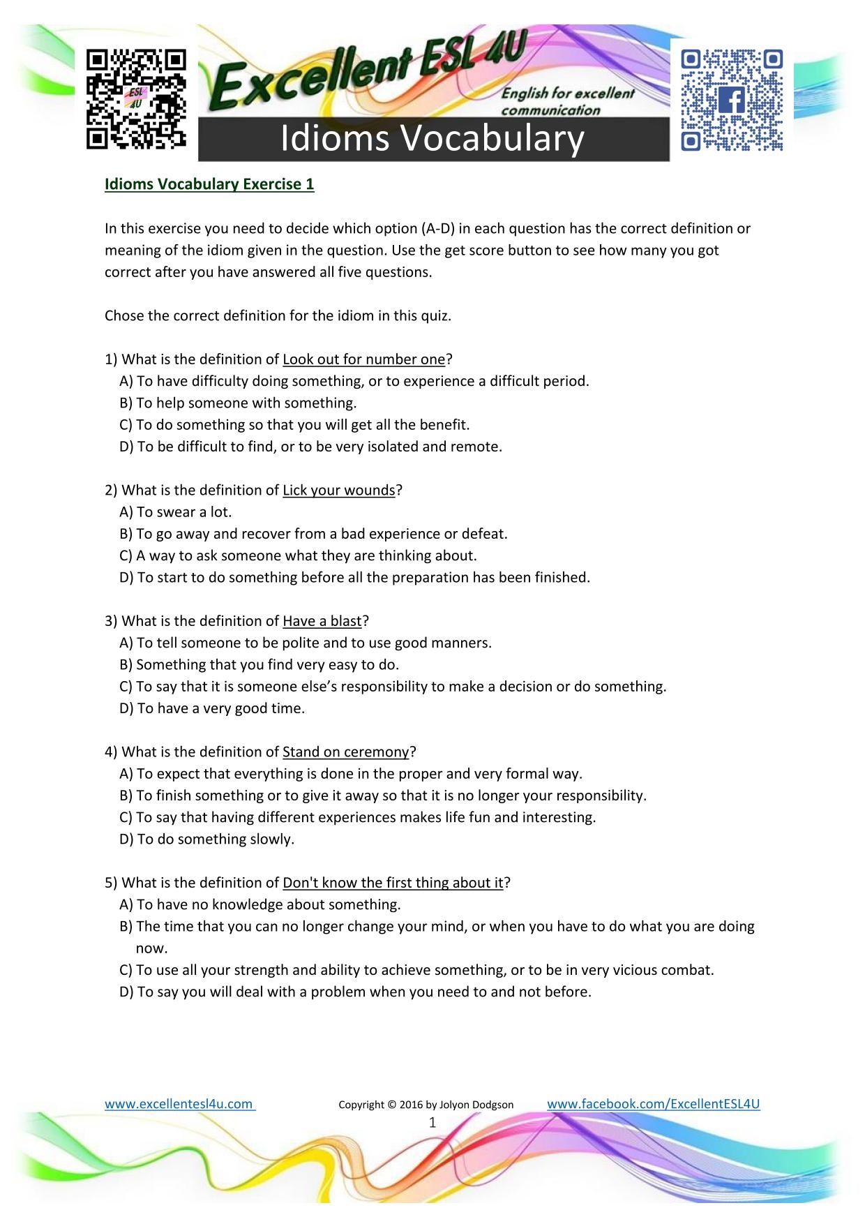 Idioms Worksheets