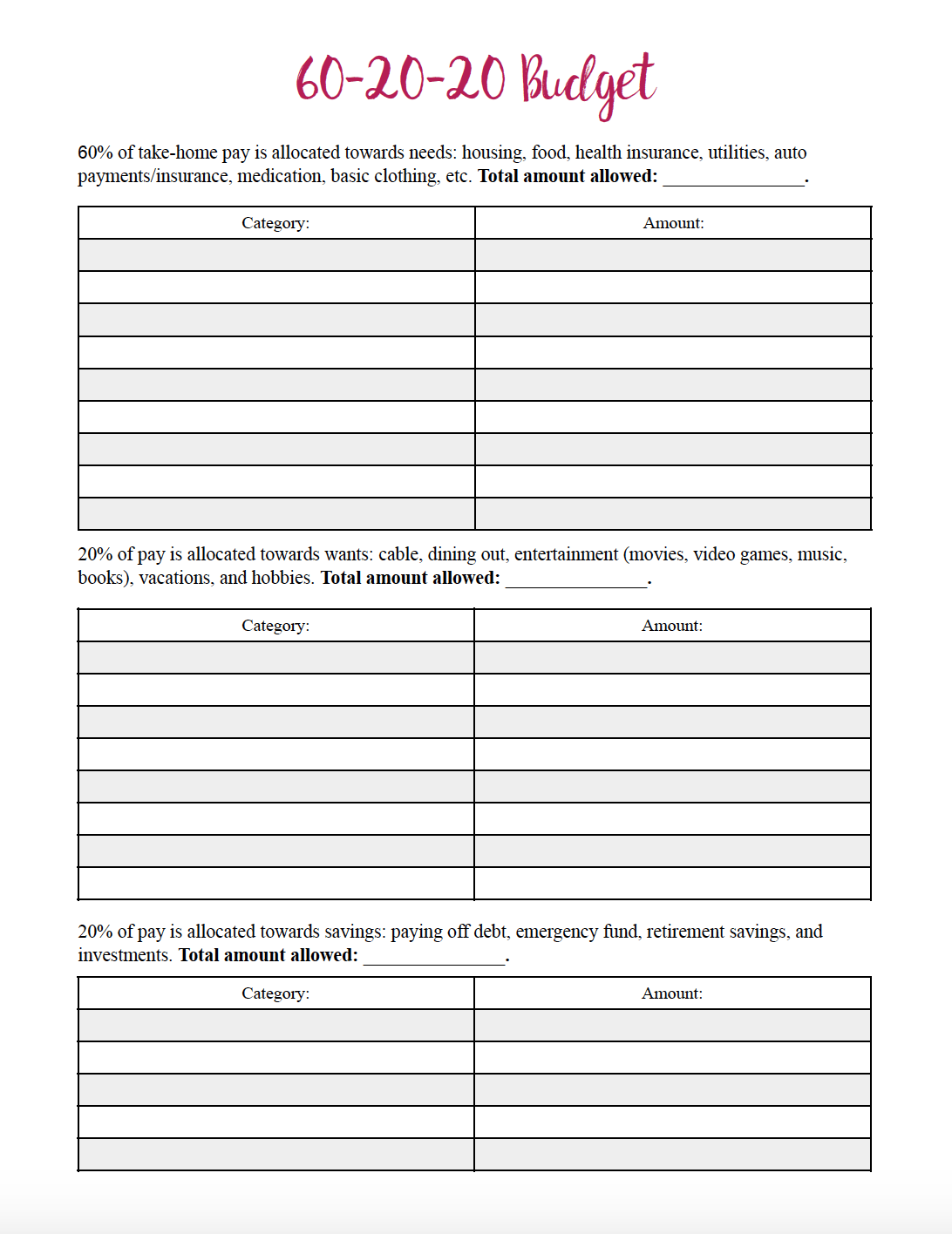 Free Printable Retirement Budget Worksheet