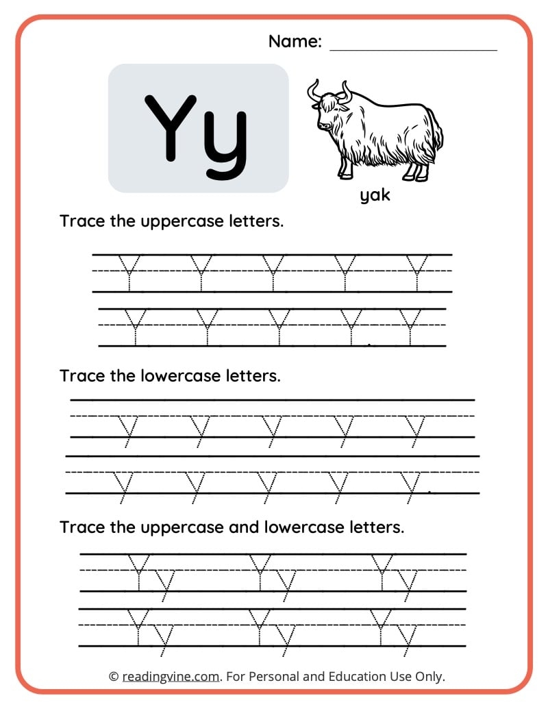 Letter Y Printable Worksheets