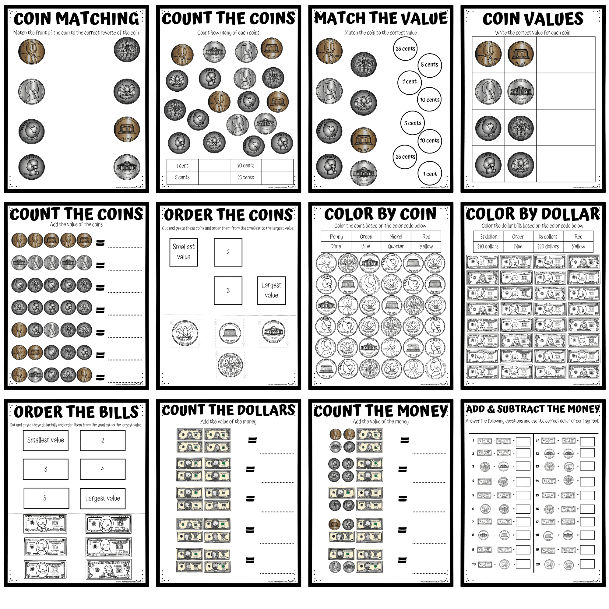 Money Worksheets For Kindergarten Learn To Count US Coins