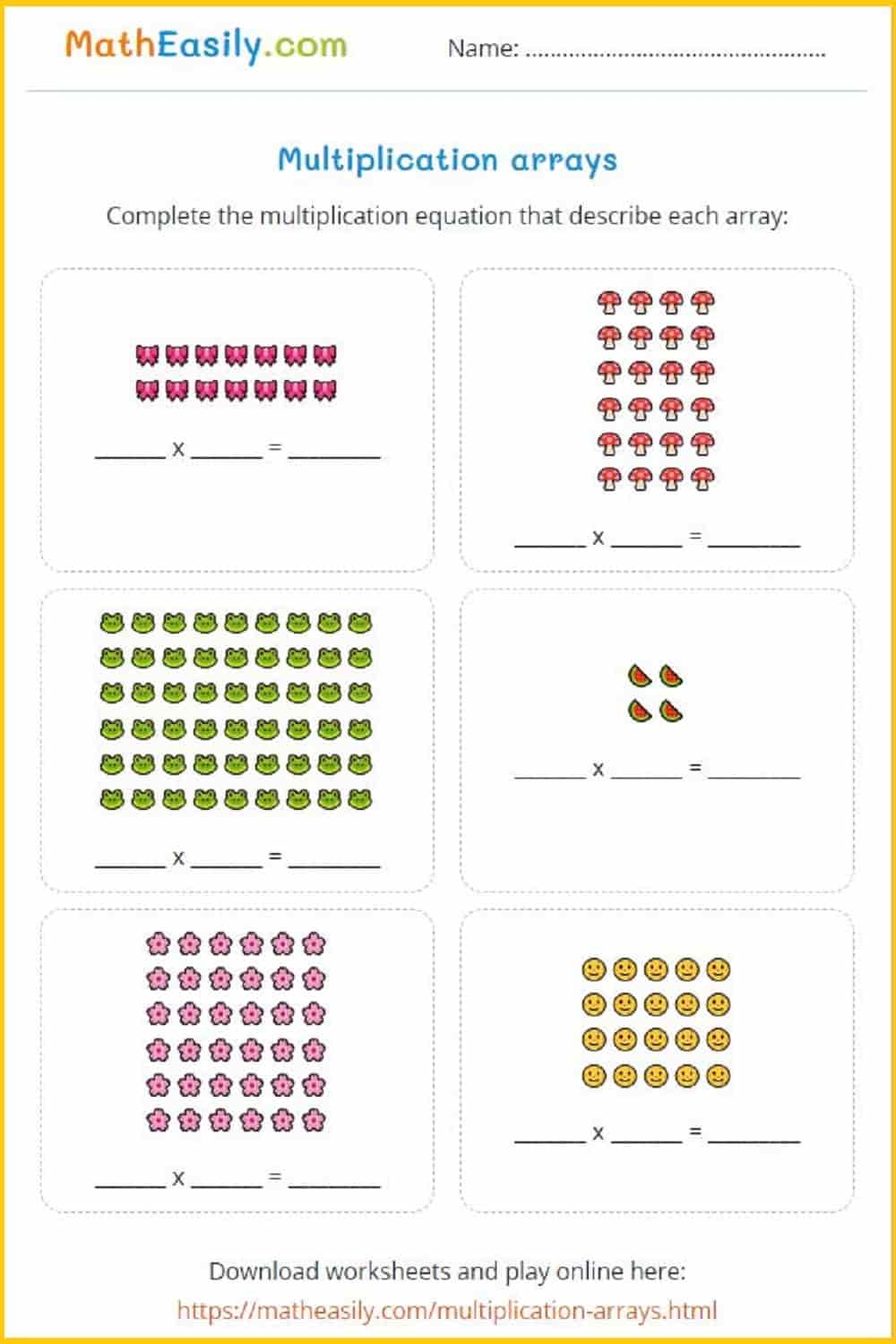 Multiplication Arrays Games ONLINE Worksheets